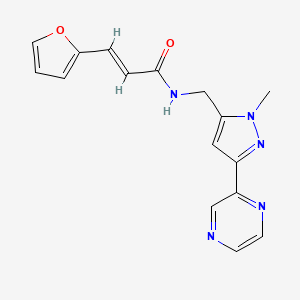 molecular formula C16H15N5O2 B2535773 (E)-3-(furan-2-yl)-N-((1-methyl-3-(pyrazin-2-yl)-1H-pyrazol-5-yl)methyl)acrylamide CAS No. 2035008-44-5