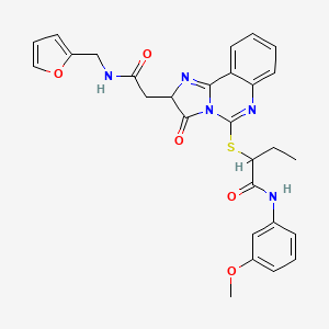 molecular formula C28H27N5O5S B2535796 2-[[2-[2-(呋喃-2-基甲基氨基)-2-氧代乙基]-3-氧代-2H-咪唑并[1,2-c]喹唑啉-5-基]硫代]-N-(3-甲氧基苯基)丁酰胺 CAS No. 1024317-73-4