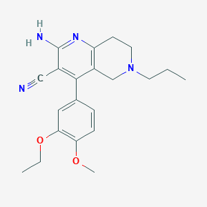molecular formula C21H26N4O2 B2535804 2-Amino-4-(3-ethoxy-4-methoxyphenyl)-6-propyl-5,6,7,8-tetrahydro-1,6-naphthyridine-3-carbonitrile CAS No. 923146-63-8