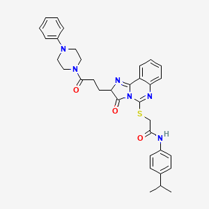 molecular formula C34H36N6O3S B2535810 2-({3-oxo-2-[3-oxo-3-(4-phenylpiperazin-1-yl)propyl]-2H,3H-imidazo[1,2-c]quinazolin-5-yl}sulfanyl)-N-[4-(propan-2-yl)phenyl]acetamide CAS No. 1104845-74-0