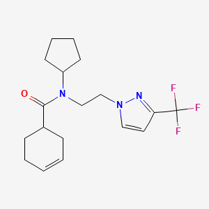 molecular formula C18H24F3N3O B2535813 N-cyclopentyl-N-(2-(3-(trifluoromethyl)-1H-pyrazol-1-yl)ethyl)cyclohex-3-enecarboxamide CAS No. 2034331-36-5