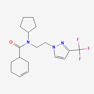 molecular formula C18H24F3N3O B2535813 N-环戊基-N-(2-(3-(三氟甲基)-1H-吡唑-1-基)乙基)环己-3-烯甲酰胺 CAS No. 2034331-36-5