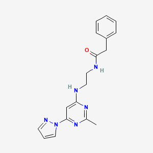 molecular formula C18H20N6O B2535817 N-(2-((2-methyl-6-(1H-pyrazol-1-yl)pyrimidin-4-yl)amino)ethyl)-2-phenylacetamide CAS No. 1170852-84-2
