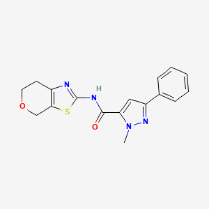 molecular formula C17H16N4O2S B2535840 N-(6,7-dihydro-4H-pyrano[4,3-d]thiazol-2-yl)-1-methyl-3-phenyl-1H-pyrazole-5-carboxamide CAS No. 1396855-44-9