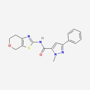 molecular formula C17H16N4O2S B2535840 1-metil-3-fenil-N-{4H,6H,7H-pirano[4,3-d][1,3]tiazol-2-il}-1H-pirazol-5-carboxamida CAS No. 1396855-44-9