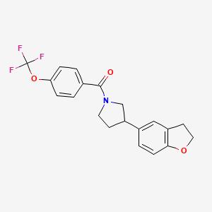 molecular formula C20H18F3NO3 B2535844 3-(2,3-Dihydro-1-benzofuran-5-yl)-1-[4-(trifluoromethoxy)benzoyl]pyrrolidine CAS No. 2097920-05-1