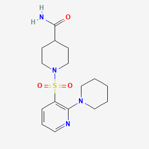 molecular formula C16H24N4O3S B2535866 1-[(2-Piperidin-1-ylpyridin-3-yl)sulfonyl]piperidine-4-carboxamide CAS No. 1291842-39-1