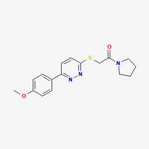 molecular formula C17H19N3O2S B2535877 2-[6-(4-甲氧基苯基)吡啶嗪-3-基硫代]-1-吡咯烷基乙酮-1 CAS No. 626222-88-6
