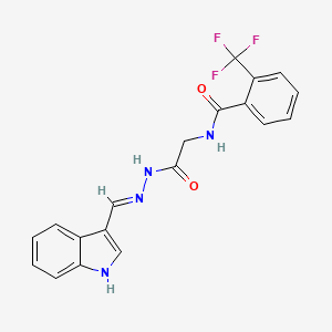 molecular formula C19H15F3N4O2 B2535906 (E)-N-(2-(2-((1H-indol-3-yl)methylene)hydrazinyl)-2-oxoethyl)-2-(trifluoromethyl)benzamide CAS No. 391892-64-1