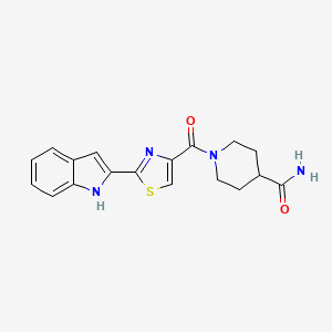 molecular formula C18H18N4O2S B2535911 1-(2-(1H-indol-2-yl)thiazole-4-carbonyl)piperidine-4-carboxamide CAS No. 1171459-00-9