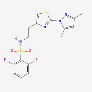 molecular formula C16H16F2N4O2S2 B2535912 N-(2-(2-(3,5-dimethyl-1H-pyrazol-1-yl)thiazol-4-yl)ethyl)-2,6-difluorobenzenesulfonamide CAS No. 1421451-13-9