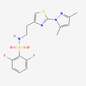 molecular formula C16H16F2N4O2S2 B2535912 N-(2-(2-(3,5-二甲基-1H-吡唑-1-基)噻唑-4-基)乙基)-2,6-二氟苯磺酰胺 CAS No. 1421451-13-9