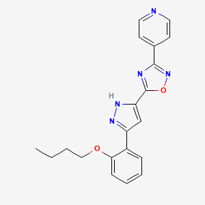molecular formula C20H19N5O2 B2535942 5-(3-(2-丁氧基苯基)-1H-吡唑-5-基)-3-(吡啶-4-基)-1,2,4-恶二唑 CAS No. 1094606-49-1
