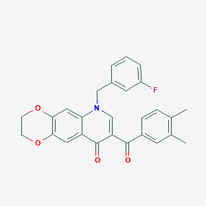 molecular formula C27H22FNO4 B2535954 8-(3,4-Dimethylbenzoyl)-6-[(3-fluorophenyl)methyl]-2,3-dihydro-[1,4]dioxino[2,3-g]quinolin-9-one CAS No. 866808-20-0