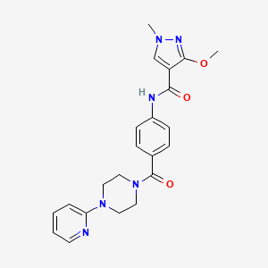 molecular formula C22H24N6O3 B2535961 3-methoxy-1-methyl-N-(4-(4-(pyridin-2-yl)piperazine-1-carbonyl)phenyl)-1H-pyrazole-4-carboxamide CAS No. 2191265-31-1