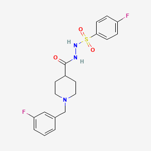 molecular formula C19H21F2N3O3S B2535963 4-fluoro-N'-{[1-(3-fluorobenzyl)-4-piperidinyl]carbonyl}benzenesulfonohydrazide CAS No. 478259-12-0