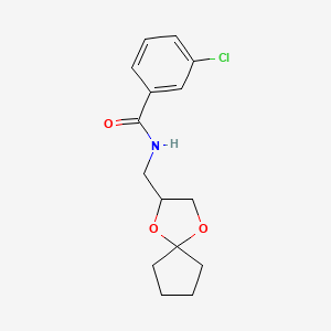 molecular formula C15H18ClNO3 B2535971 N-(1,4-dioxaspiro[4.4]nonan-2-ylmethyl)-3-chlorobenzamide CAS No. 899730-99-5