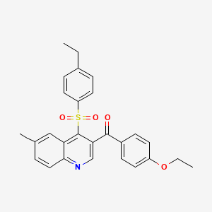 molecular formula C27H25NO4S B2535984 (4-Ethoxyphenyl)(4-((4-ethylphenyl)sulfonyl)-6-methylquinolin-3-yl)methanone CAS No. 866895-57-0