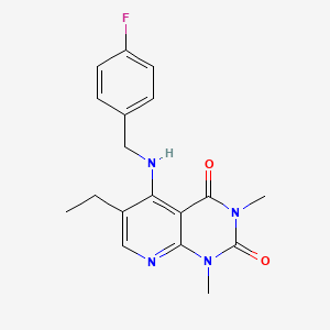 molecular formula C18H19FN4O2 B2535989 6-etil-5-((4-fluorobencil)amino)-1,3-dimetilpirido[2,3-d]pirimidina-2,4(1H,3H)-diona CAS No. 942008-01-7