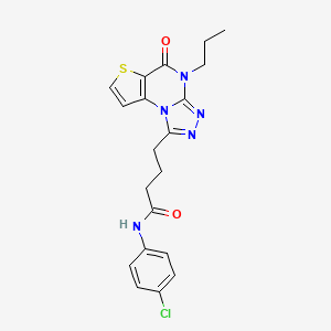 molecular formula C20H20ClN5O2S B2535992 N-(4-chlorophenyl)-4-{7-oxo-8-propyl-5-thia-1,8,10,11-tetraazatricyclo[7.3.0.0^{2,6}]dodeca-2(6),3,9,11-tetraen-12-yl}butanamide CAS No. 892764-34-0