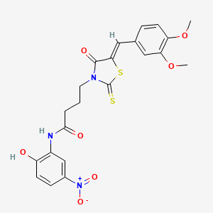 molecular formula C22H21N3O7S2 B2535999 4-[(5Z)-5-[(3,4-二甲氧基苯基)亚甲基]-4-氧代-2-硫代亚甲基-1,3-噻唑烷-3-基]-N-(2-羟基-5-硝基苯基)丁酰胺 CAS No. 681833-69-2