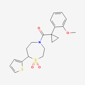 molecular formula C20H23NO4S2 B2536000 (1,1-Dioxido-7-(thiophen-2-yl)-1,4-thiazepan-4-yl)(1-(2-methoxyphenyl)cyclopropyl)methanone CAS No. 2034308-04-6