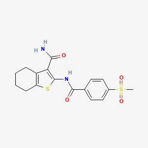 molecular formula C17H18N2O4S2 B2536014 2-(4-(甲基磺酰基)苯甲酰胺)-4,5,6,7-四氢苯并[b]噻吩-3-甲酰胺 CAS No. 896341-72-3