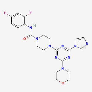 molecular formula C21H23F2N9O2 B2536018 4-(4-(1H-imidazol-1-yl)-6-morpholino-1,3,5-triazin-2-yl)-N-(2,4-difluorophenyl)piperazine-1-carboxamide CAS No. 1171038-16-6