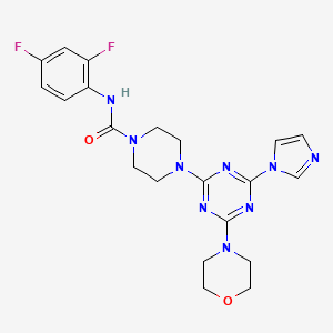 molecular formula C21H23F2N9O2 B2536018 4-(4-(1H-咪唑-1-基)-6-吗啉-1,3,5-三嗪-2-基)-N-(2,4-二氟苯基)哌嗪-1-甲酰胺 CAS No. 1171038-16-6