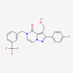 molecular formula C21H15F4N3O2 B2536022 2-(4-fluorophenyl)-3-(hydroxymethyl)-5-(3-(trifluoromethyl)benzyl)pyrazolo[1,5-a]pyrazin-4(5H)-one CAS No. 1428358-80-8