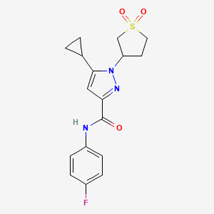 molecular formula C17H18FN3O3S B2536024 5-环丙基-1-(1,1-二氧化四氢噻吩-3-基)-N-(4-氟苯基)-1H-吡唑-3-甲酰胺 CAS No. 1019096-20-8