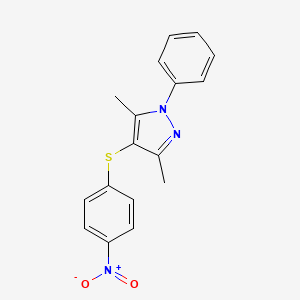 molecular formula C17H15N3O2S B2536039 3,5-二甲基-4-(4-硝基苯硫基)-1-苯基-1H-吡唑 CAS No. 245725-86-4