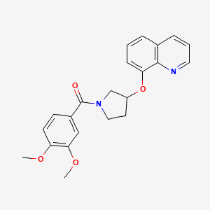 molecular formula C22H22N2O4 B2536040 (3,4-Dimethoxyphenyl)(3-(quinolin-8-yloxy)pyrrolidin-1-yl)methanone CAS No. 1903343-86-1