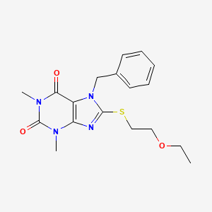 molecular formula C18H22N4O3S B2536041 7-苄基-8-((2-乙氧基乙基)硫代)-1,3-二甲基-1H-嘌呤-2,6(3H,7H)-二酮 CAS No. 442864-80-4