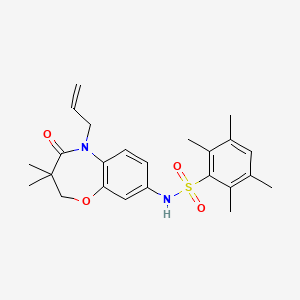 molecular formula C24H30N2O4S B2536054 N-(5-allyl-3,3-dimethyl-4-oxo-2,3,4,5-tetrahydrobenzo[b][1,4]oxazepin-8-yl)-2,3,5,6-tetramethylbenzenesulfonamide CAS No. 921996-54-5