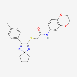 molecular formula C24H25N3O3S B2536066 N-2,3-dihydro-1,4-benzodioxin-6-yl-2-{[3-(4-methylphenyl)-1,4-diazaspiro[4.4]nona-1,3-dien-2-yl]thio}acetamide CAS No. 899911-44-5