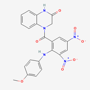 molecular formula C22H17N5O7 B2536069 4-(2-((4-methoxyphenyl)amino)-3,5-dinitrobenzoyl)-3,4-dihydroquinoxalin-2(1H)-one CAS No. 300704-89-6