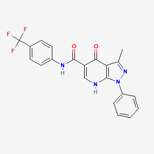 molecular formula C21H15F3N4O2 B2536080 3-methyl-4-oxo-1-phenyl-N-(4-(trifluoromethyl)phenyl)-4,7-dihydro-1H-pyrazolo[3,4-b]pyridine-5-carboxamide CAS No. 941995-50-2