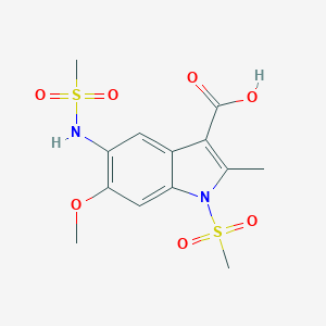 molecular formula C13H16N2O7S2 B253609 5-(Methanesulfonamido)-6-methoxy-2-methyl-1-methylsulfonylindole-3-carboxylic acid 