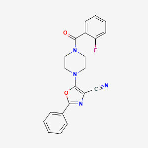 molecular formula C21H17FN4O2 B2536094 5-(4-(2-Fluorobenzoyl)piperazin-1-yl)-2-phenyloxazole-4-carbonitrile CAS No. 946244-47-9