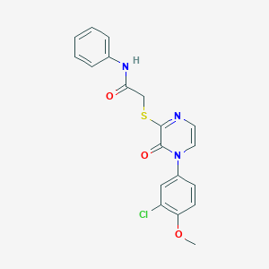 2-((4-(3-chloro-4-methoxyphenyl)-3-oxo-3,4-dihydropyrazin-2-yl)thio)-N-phenylacetamide