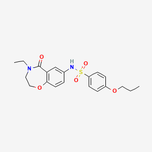 molecular formula C20H24N2O5S B2536160 N-(4-ethyl-5-oxo-2,3,4,5-tetrahydrobenzo[f][1,4]oxazepin-7-yl)-4-propoxybenzenesulfonamide CAS No. 922008-10-4