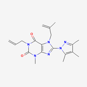 molecular formula C19H24N6O2 B2536167 3-methyl-7-(2-methylprop-2-en-1-yl)-1-(prop-2-en-1-yl)-8-(3,4,5-trimethyl-1H-pyrazol-1-yl)-2,3,6,7-tetrahydro-1H-purine-2,6-dione CAS No. 1014030-16-0