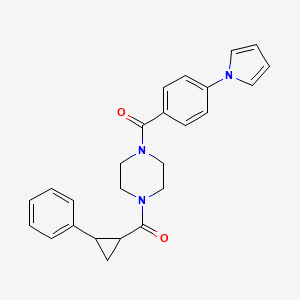 molecular formula C25H25N3O2 B2536168 (4-(4-(1H-吡咯-1-基)苯甲酰)哌嗪-1-基)(2-苯基环丙基)甲酮 CAS No. 1209348-11-7
