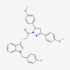 molecular formula C34H30FN3O3S B2536170 1-[3,5-双(4-甲氧基苯基)-3,4-二氢吡唑-2-基]-2-[1-[(4-氟苯基)甲基]吲哚-3-基]磺酰乙酮 CAS No. 681275-07-0