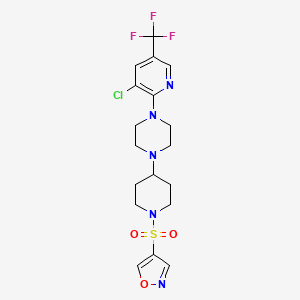 molecular formula C18H21ClF3N5O3S B2536177 1-[3-Chloro-5-(trifluoromethyl)pyridin-2-yl]-4-[1-(1,2-oxazole-4-sulfonyl)piperidin-4-yl]piperazine CAS No. 2097933-79-2