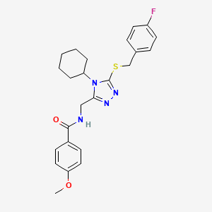 molecular formula C24H27FN4O2S B2536178 N-[[4-cyclohexyl-5-[(4-fluorophenyl)methylsulfanyl]-1,2,4-triazol-3-yl]methyl]-4-methoxybenzamide CAS No. 476448-69-8