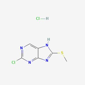 molecular formula C6H6Cl2N4S B2536185 2-Chloro-8-methylsulfanyl-7H-purine;hydrochloride CAS No. 2418718-17-7