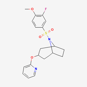 molecular formula C19H21FN2O4S B2536196 (1R,3s,5S)-8-((3-fluoro-4-methoxyphenyl)sulfonyl)-3-(pyridin-2-yloxy)-8-azabicyclo[3.2.1]octane CAS No. 2108994-78-9