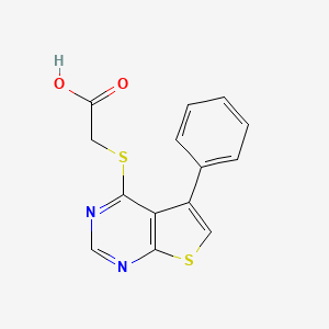 molecular formula C14H10N2O2S2 B2536202 (5-Phenyl-thieno[2,3-d]pyrimidin-4-ylsulfanyl)-acetic acid CAS No. 312947-24-3
